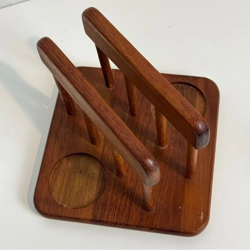 Vintage Teak Napkin Holder with Salt Shaker & Pepper Mill